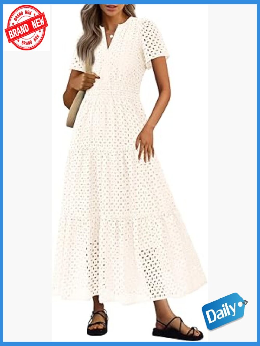 Elegant Eyelet Maxi Dress - V Neck A Line Flowy Summer